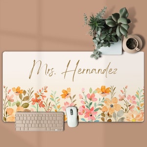 Custom Personalized Floral Desk Mat | Extended X Large Mousepad | Office Gifts| Floral Boho | Cute Office Accessories | Gifts for teachers