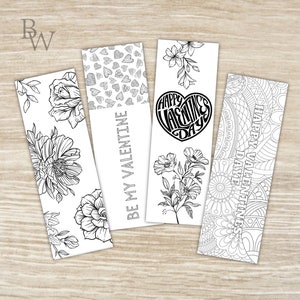 Printable Bookmarks | Assorted Set of 4 | Instant Download | Coloring bookmarks for Valentines Day