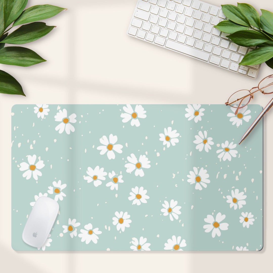 Daisies Desk Mat Aesthetic Cute Workspace Feminine Office Boho Floral
