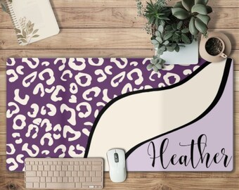 Personalized Leopard Desk Mat purple | Large Mousepad | Office Gifts| Cheetah | Cute Office Accessories | Purple Leopard cheetah
