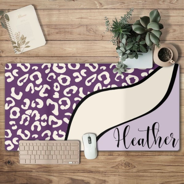 Personalized Leopard Desk Mat purple | Large Mousepad | Office Gifts| Cheetah | Cute Office Accessories | Purple Leopard cheetah