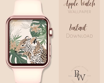 APPLE WATCH WALLPAPER Leopard tropical scene / Apple watch accessories | digital wallpaper Apple watch | Smart watch wallpaper face