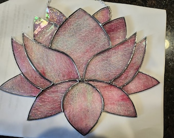 Pink iridescent lotus suncatcher