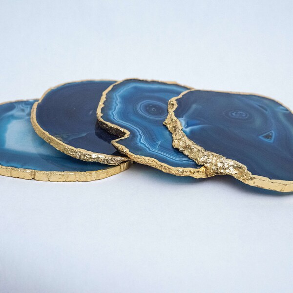 Blue Agate Coaster with Gold trim-Set of 4 (Large Coasters)