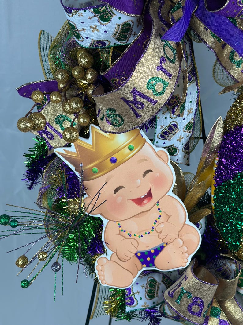 Mardi Gras King Cake Badge Reel - Silicone Beaded Retractable ID Holder With Alligator Clip (24in Cord)