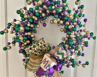 Indoor/Outdoor Mardi Gras Beaded Wreath