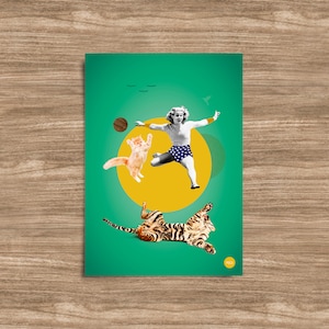 Carte en téléchargement numérique collage art vintage Tigre