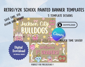 Y2K Pastel School Banner Template Bundle: Hand-Painted DIY Classroom Decor (Canva Templates)