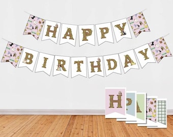 Little Bear Birthday Banner Printable Party Decor | Editable Letter Colors Rustic Gingham