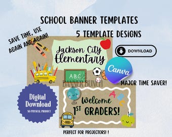 Hand-Painted School Banner Templates: Editable Classroom Decor (Canva PDF)