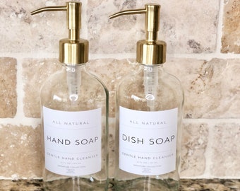 Gold Soap Dispensers, Dish Soap Bottle Set, Waterproof Soap , Glass Soap Dispenser, Hand Soap Bottle, Refillable Soap