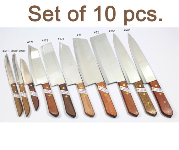 Kiwi Kitchen Knives, Set of 10, Chef's Knife, Stainless Steel Blade, Wooden  Handle, Cooking Knives Kiwi Set 10 Pcs 