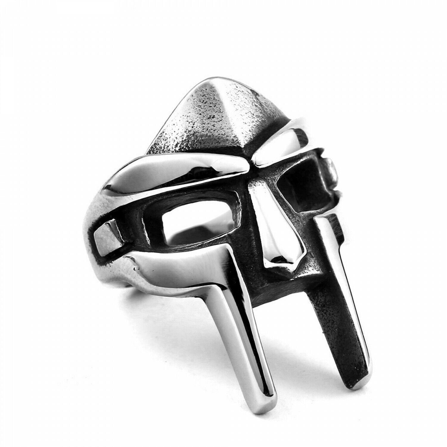 Anello Uomo Maschera Spartana In Acciaio - Design Vikingo Hiphop, Misure 14-30