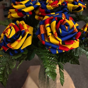 Yellow Kente 12 Roses with Vase