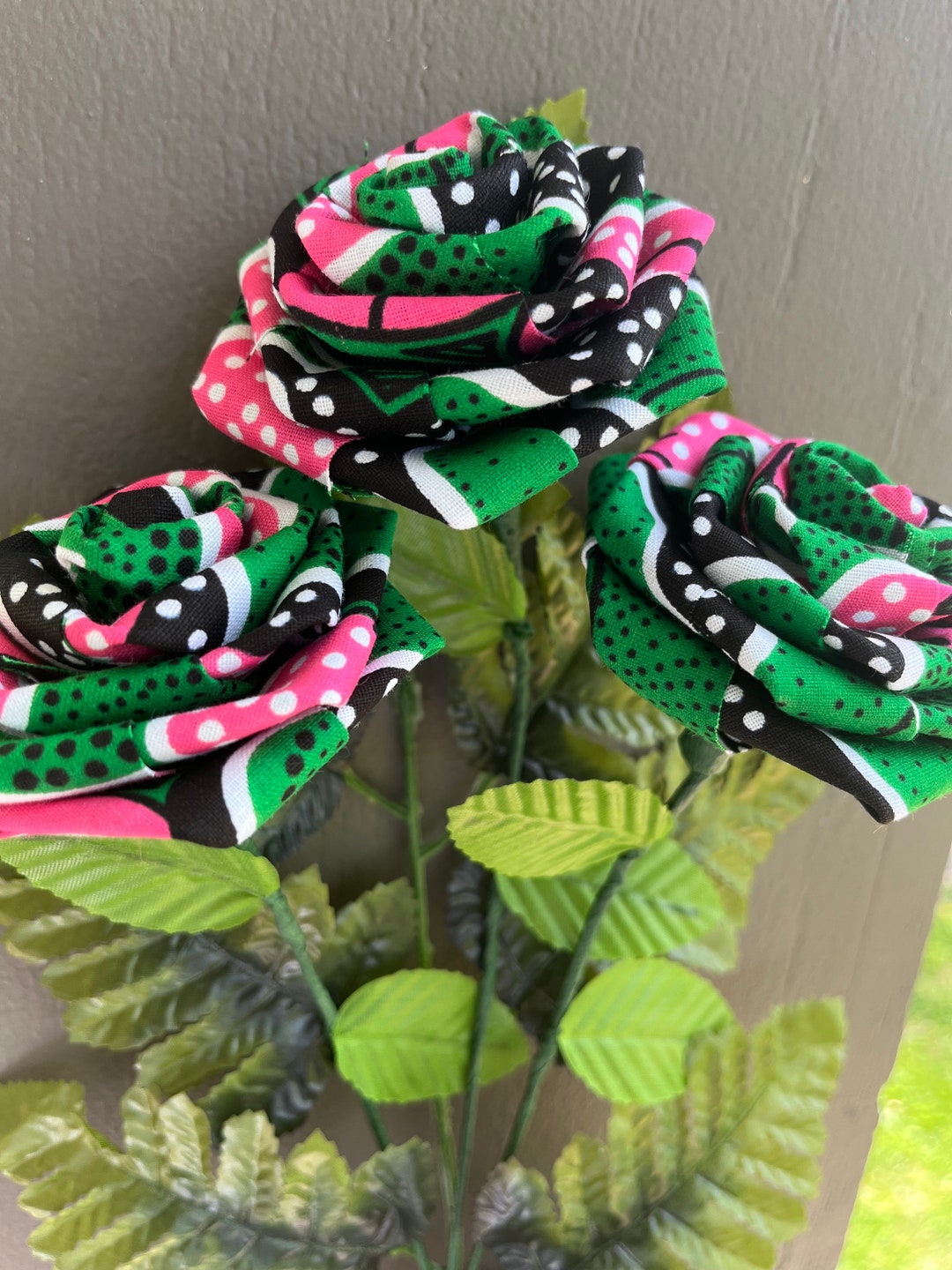 Pink Green 2 African Cloth 3 Rose Gift Set - Etsy