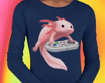 Axolotl Playing Video Games Youth Long Sleeve Performance Tee