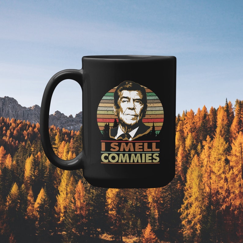 Jag luktar kommunister Ronald Reagan 450 ml stor svart kaffemugg bild 5