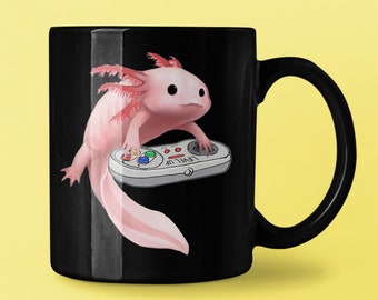 Axolotl spelar videospel 340 ml svart kaffemugg