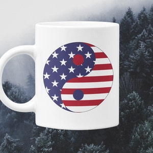 Yin Yang American Flag 11oz Coffee Mug | Yin Yang Tea Mug | Yoga Mug | Mindful Mug | Inspirational Mug | Spiritual Mug | Tea Cup