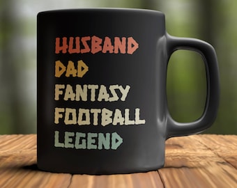 Husband Dad Fantasy Football Legend 15 oz. Black Coffee Mug or Tea Cup
