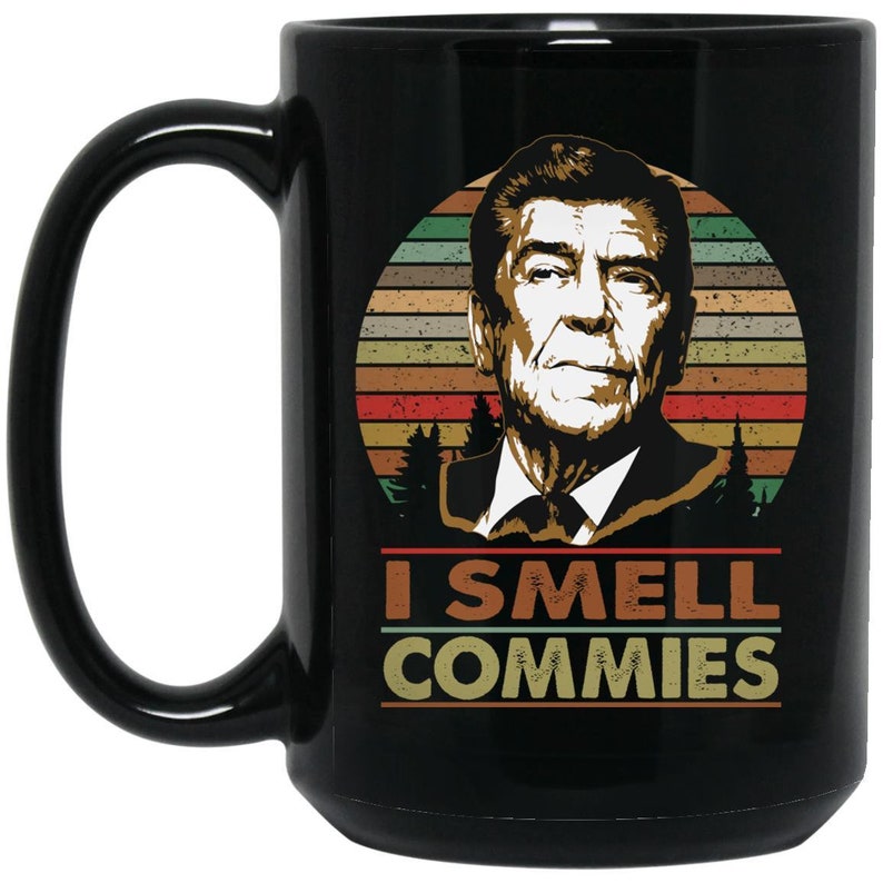 Jag luktar kommunister Ronald Reagan 450 ml stor svart kaffemugg bild 7