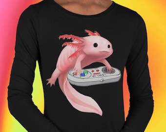 Axolotl Playing Video Games Youth Long Sleeve Performance Tee