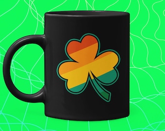 St. Patrick's Day 3 Leaf Clover Vintage 15 oz. Black Coffee Mug