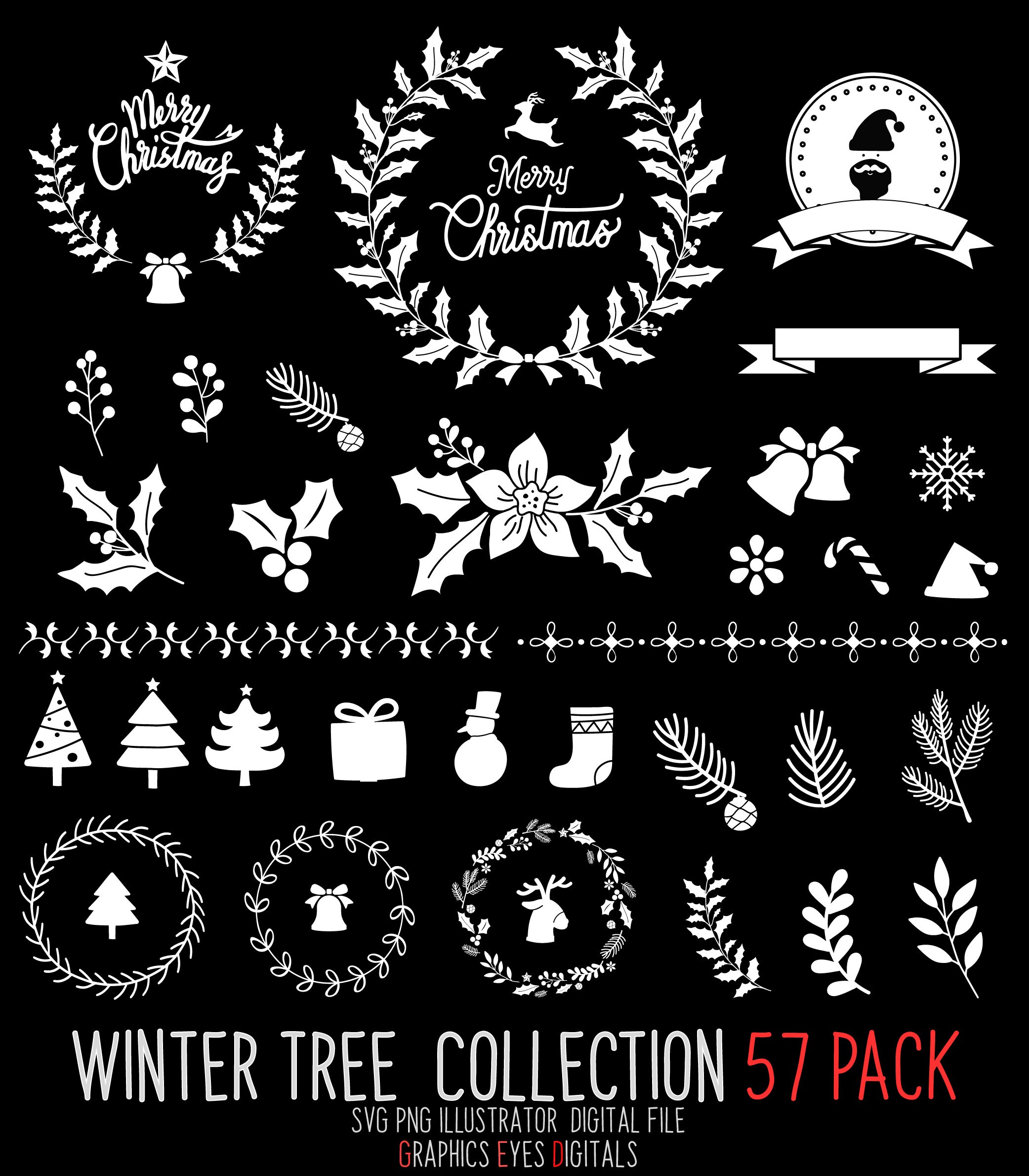 Christmas SVG PNG AI 57 Bundle With Black & White Full - Etsy