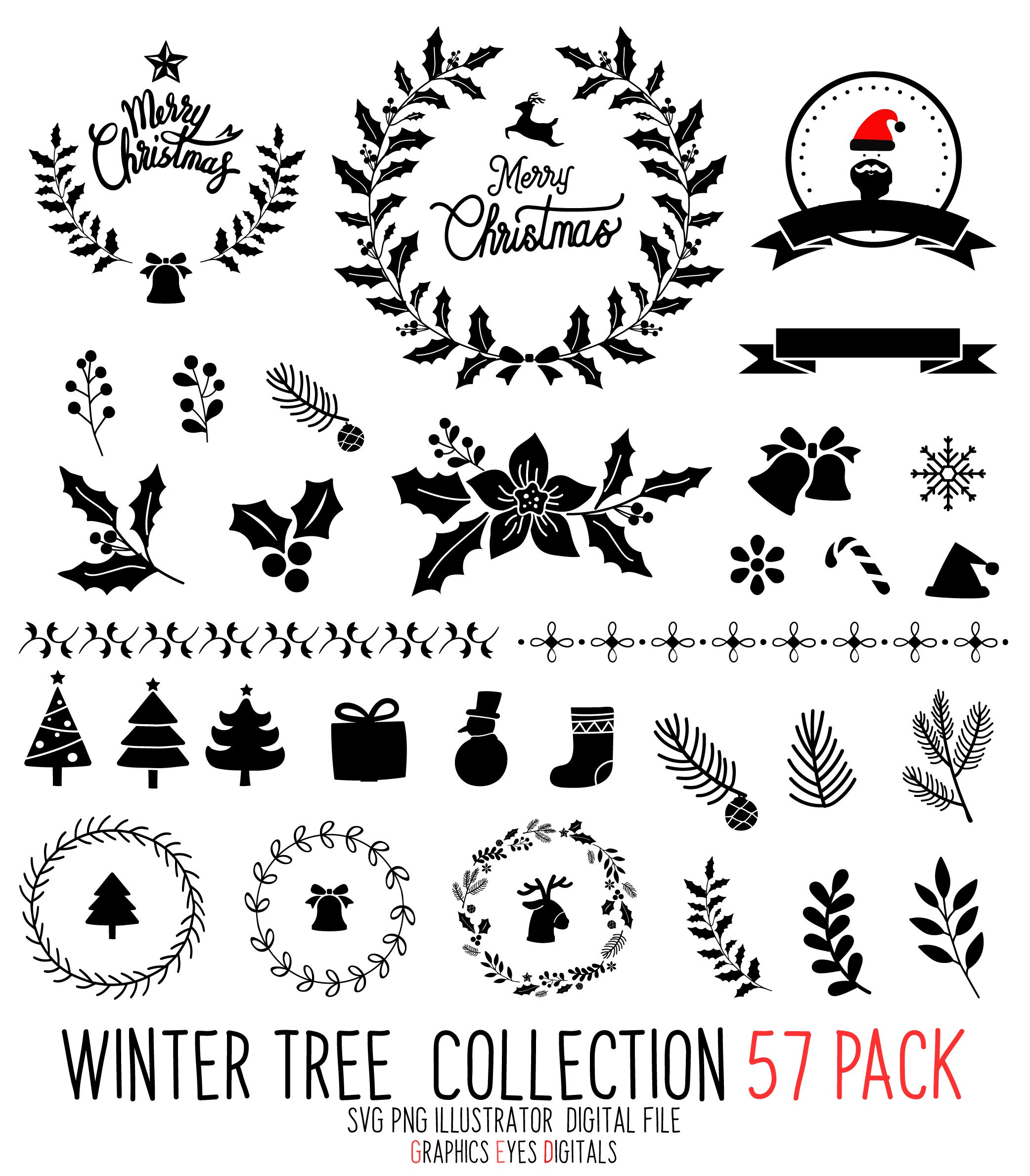Christmas SVG PNG AI 57 Bundle With Black & White Full - Etsy