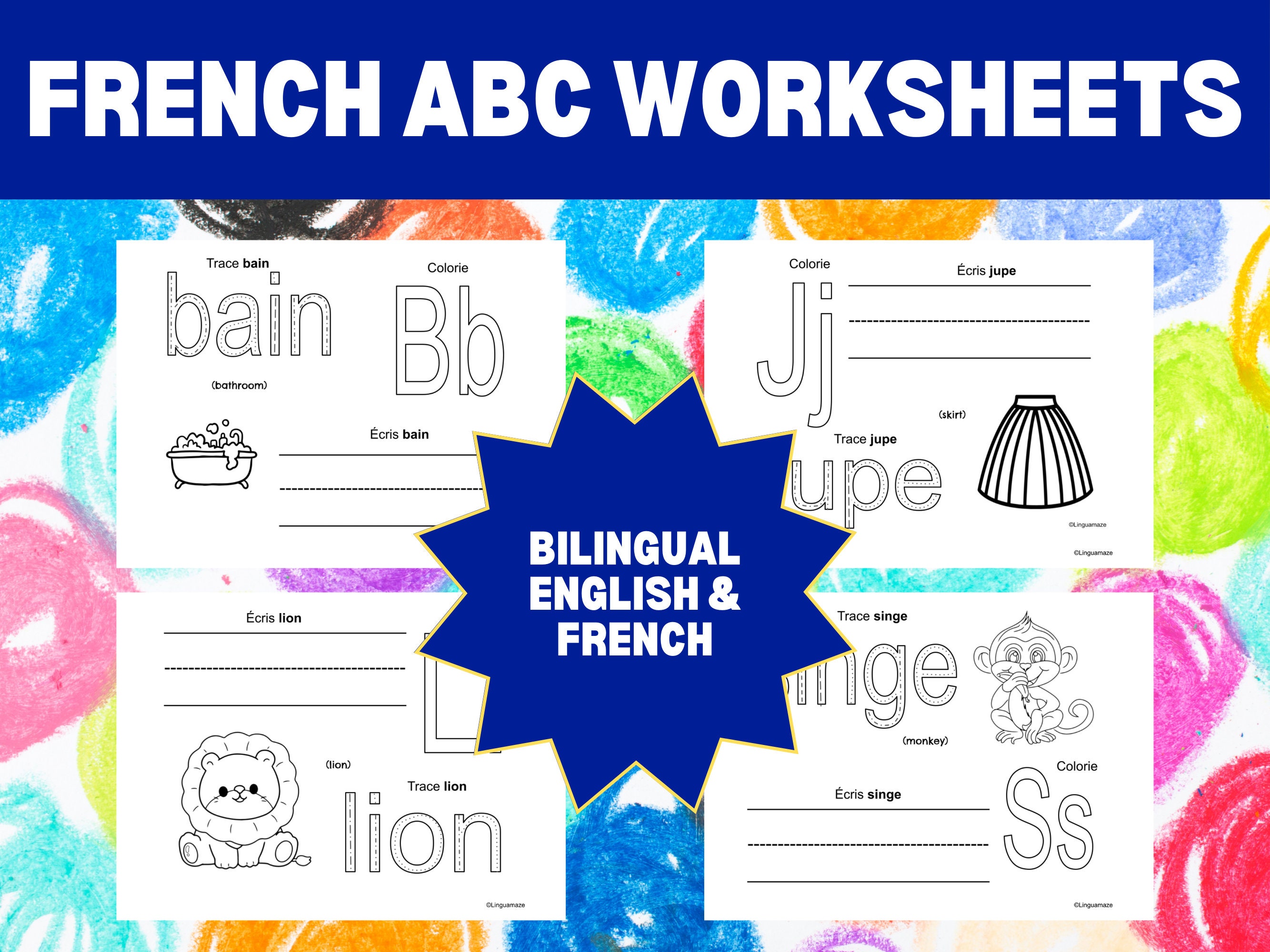 French Alphabet Worksheets Downloadable Printable Bilingual Etsy