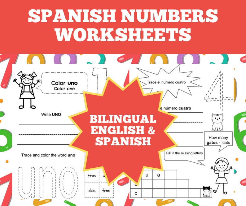 Spanish Numbers 1-10 Worksheet - Etsy