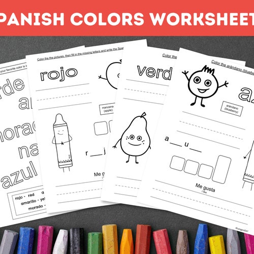 spanish colors worksheet spanish worksheet for kids etsy
