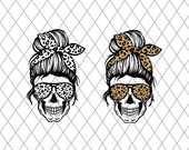 Leopard Mom Skull svg, Messy bun skull svg, Mom life SVG, Momlife skull Svg, Patriotic svg, Svg Files For Cricut, silhouette cameo