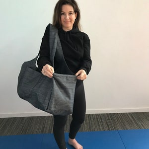 XXL Luxuriöse, extra dicke Yoga-Pilates-Tasche, übergroß, für Wochenende, Strand, Reisen, Schulter-Reißverschluss-Innentasche, Ecru Blaubraun Grauschwarz Bild 4