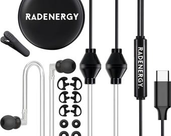 USB-C Airtube Headphones, EMF Free, Microphone, Zipper Case