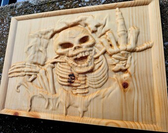 Skeleton Middle Finger CNC File 3D c2d Wood Carving CNC Project Digital Download Toolpaths Finished Art Carbide Create