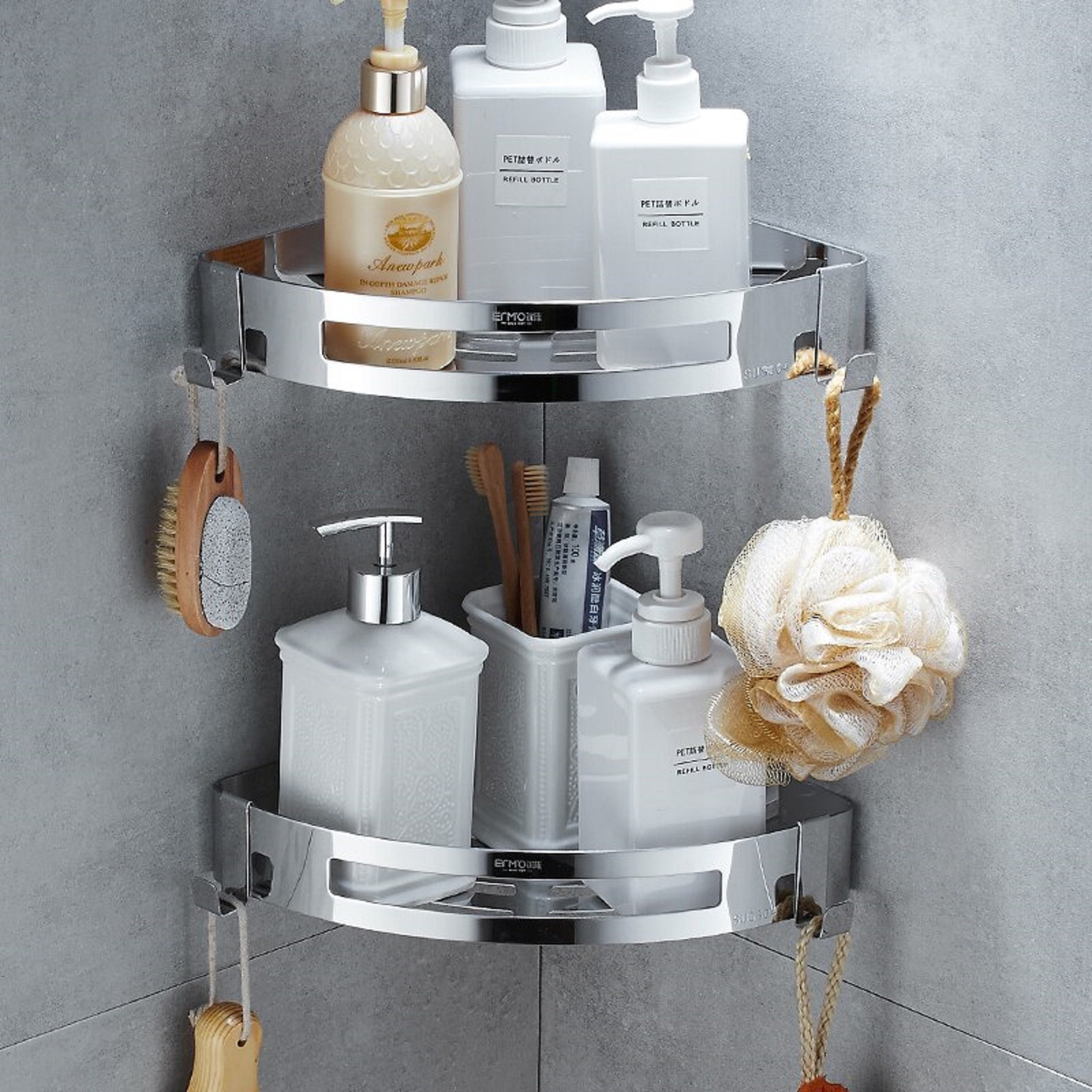 2pack Corner Shower Caddy Adhesive Bath Shelf With Hooks Etsy UK