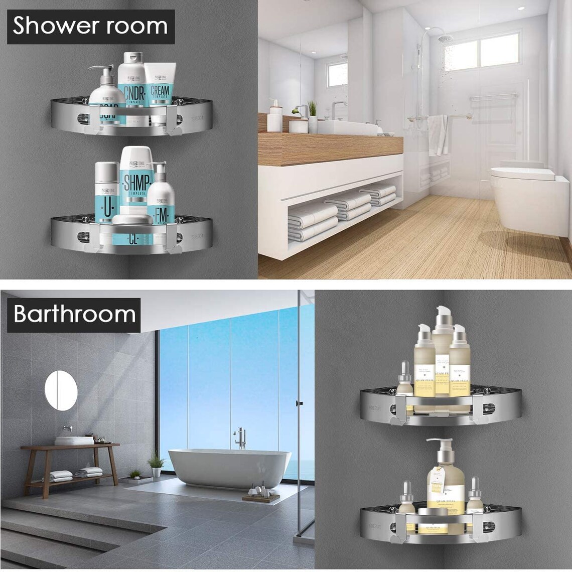 2pack Corner Shower Caddy Adhesive Bath Shelf With Hooks Etsy UK
