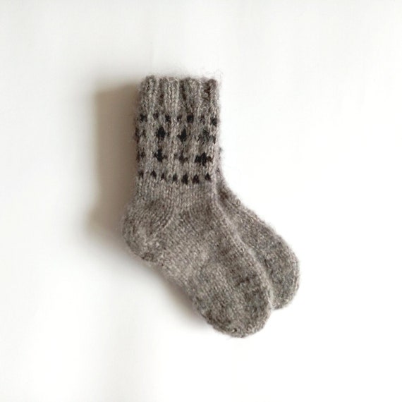 Chaussettes en laine tricotées à la main pour enfants gris Naturel