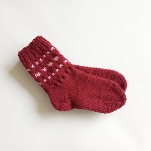 Red - Kumaun Hand Knitted Acrylic Woolen Socks - Kids