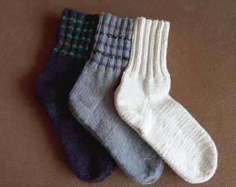 Hand Knitted Wool Socks for Men - Unique Sheep's Wool Socks, Survival Sock, Cozy Socks, Winter Socks, Gift Socks, Thick, Warm, Free shipping