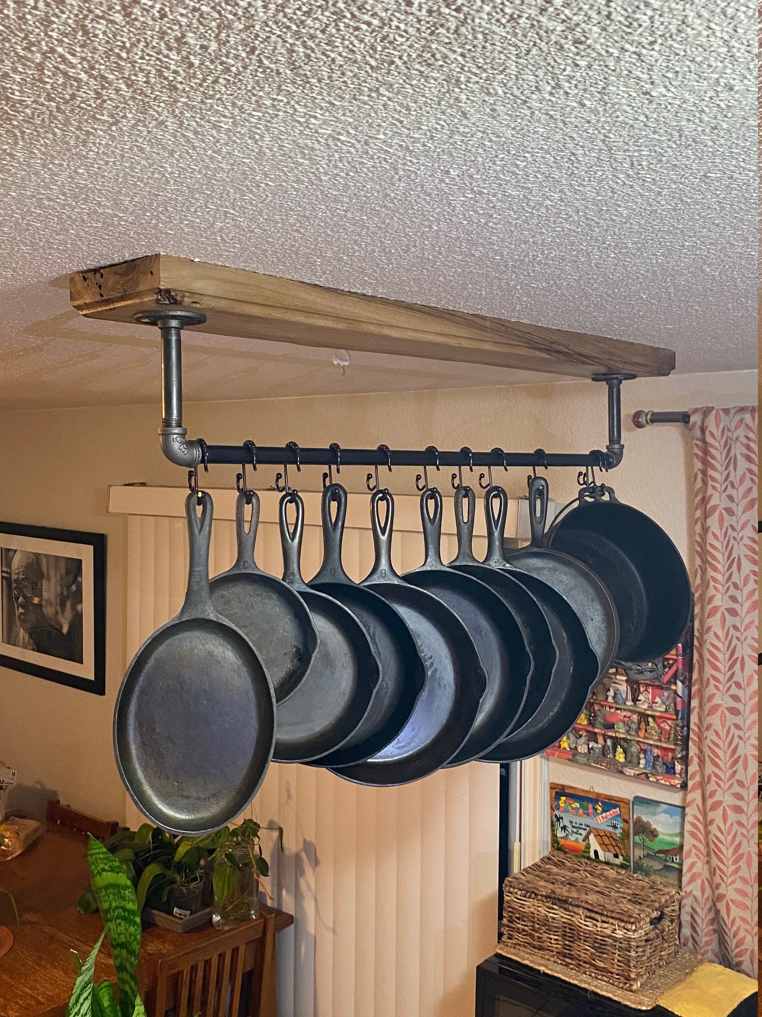 WERSEON Pot Rack Hanging, Hanging Pot Rack Ceiling Mount Vintage Pot  Hangers for Kitchen Pot Rack Organizers, Iron&Wood 