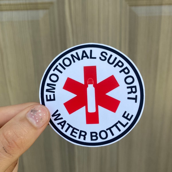 Emotional Support Water Bottle Sticker / Funny Water Bottle Sticker / Emotional Support / Red / Circle Sticker / Service Dog / Popular