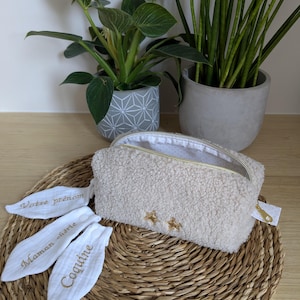 Gold Polka Dot Lined Sherpa Makeup Pouch with Custom Tag