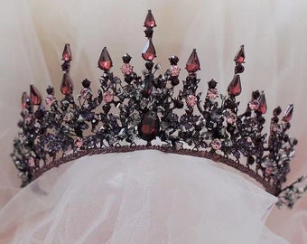 Black Wine Red New Fashion Rhinestone Tiara Crown Headband Wedding Bride Princess Queen Hair Tiara Birthday New Year Christmas High Quality