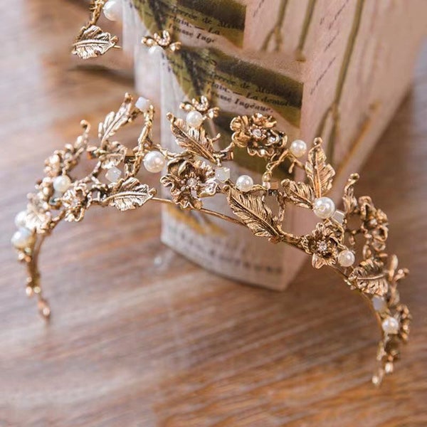 New Copper Gold Metal Flower Tiara Crown Headband Wedding Bride Princess Queen Hair Tiara