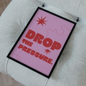 Pink DROP THE PRESSURE Print | Retro House Retro Abstract Music Poster | Rave Decor | 90s Inspired Art | Ibiza Lover Gift | Colourful Art
