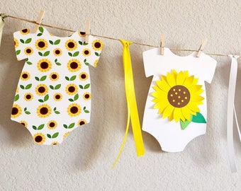 Sunflower baby shower banner,Sunflower onesie banner,Sunflower baby shower decoration,Sunflower first birthday garland,Autumn baby shower de