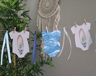 Ocean Baby Shower Banner, Surfboard Onesie Garland
