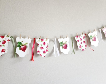Strawberry banner,Baby onesie banner,Strawberry baby shower banner,Gender reveal banner,Sweet berry baby on the way,Berry baby shower banner
